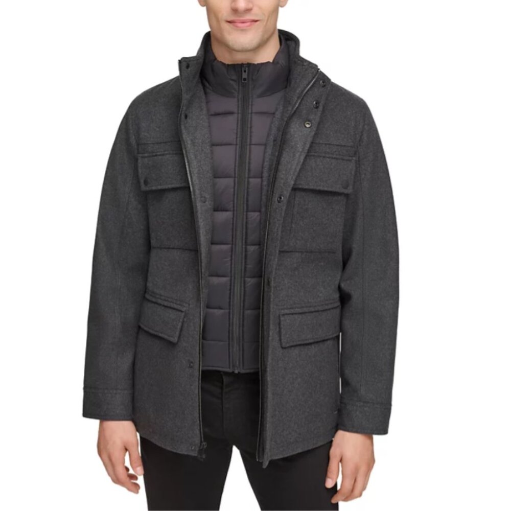 Men's Water-Repellent Jacket with Zip-Out Quilted Puffer Bib